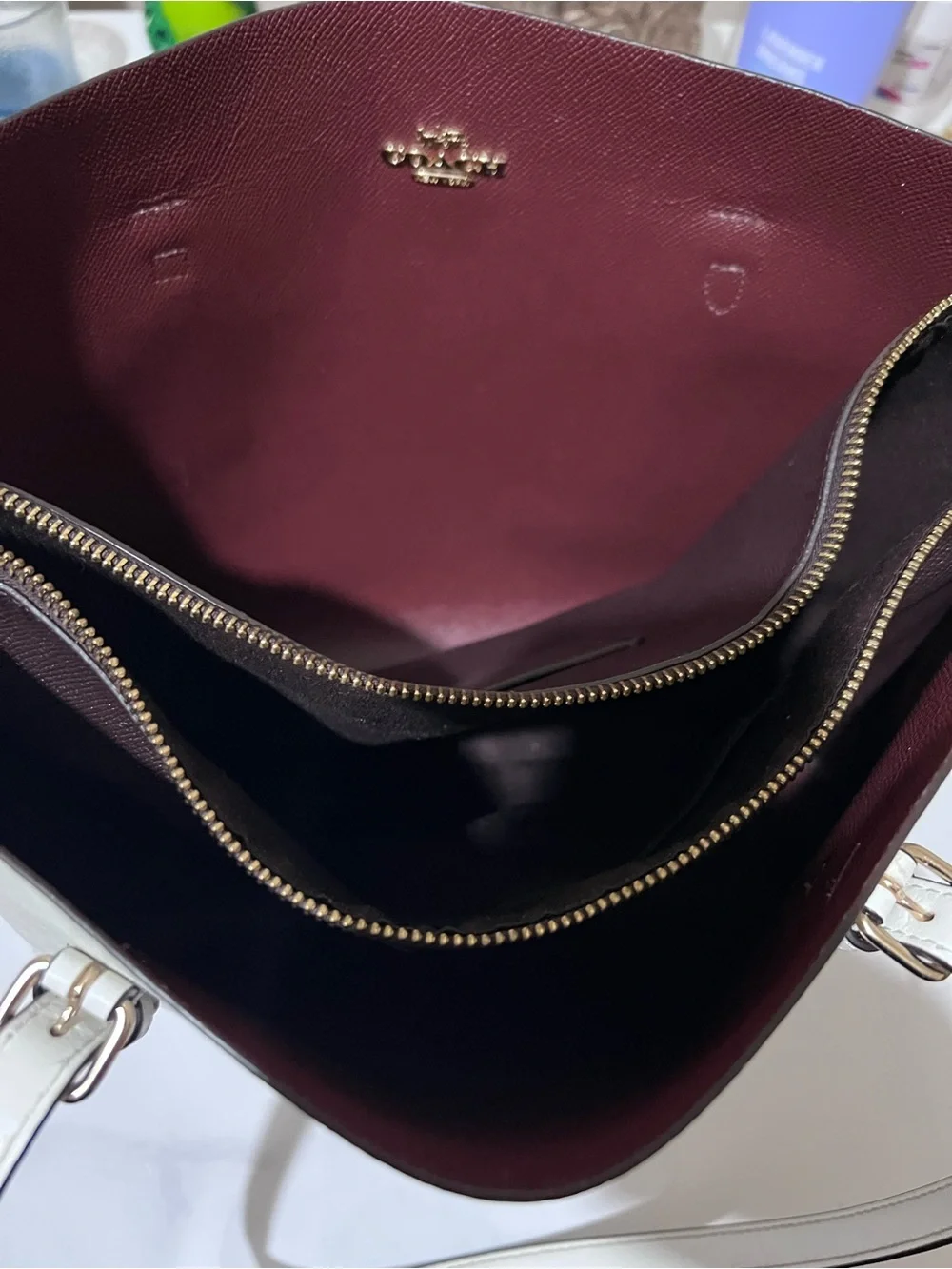 Coach White Signature Tote with Gold Accents